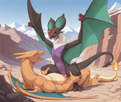 Noivern Rides Charizard
art by powerhead
Keywords: anime;pokemon;charizard;noivern;dragon;dragoness;wyvern;male;female;feral;M/F;penis;cowgirl;vaginal_penetration;spooge;powerhead