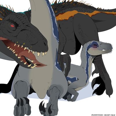 Blue and Indoraptor
art by quangdoann
Keywords: jurassic_world;dinosaur;theropod;raptor;indominus_rexdeinonychus;;hybrid;indoraptor;blue;female;feral;lesbian;cloaca;oral;quangdoann