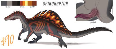 Spinoraptor Hybrid
art by qwertydragon
Keywords: dinosaur;theropod;raptor;spinosaurus;hybrid;male;feral;solo;penis;closeup;reference;qwertydragon
