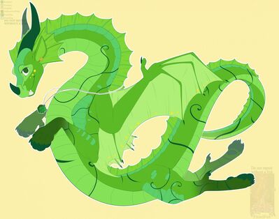 Peppermint (Wings_of_Fire)
art by radioactive_froxi
Keywords: wings_of_fire;leafwing;rainwing;hybrid;dragon;male;feral;solo;non-adult;radioactive_froxi