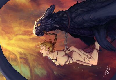 Astrid and Toothless
art by rajdraw
Keywords: beast;how_to_train_your_dragon;httyd;night_fury;toothless;astrid;dragon;male;feral;human;woman;female;M/F;bondage;penis;from_behind;vaginal_penetration;rajdraw