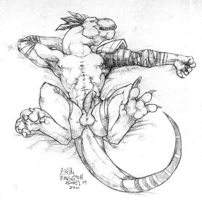 Raptor Showing Off
art by erin_english
Keywords: dinosaur;theropod;raptor;deinonychus;male;anthro;solo;penis;erin_english