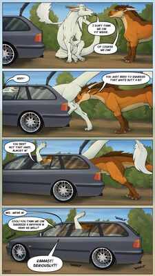 Dergs in a Car
art by -rast-
Keywords: comic;dragon;feral;M/M;automobile;suggestive;humor;-rast-