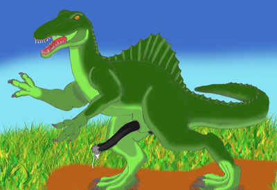 Spinosaurus
art by rathkinstealthwing
Keywords: dinosaur;theropod;spinosaurus;male;feral;solo;penis;spooge;rathkinstealthwing
