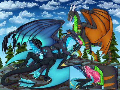 Mountain Orgy
art by re-re and FurryPur
Keywords: dragon;male;feral;M/M;threeway;penis;oral;cowgirl;anal;spooge;closeup;re-re;FurryPur