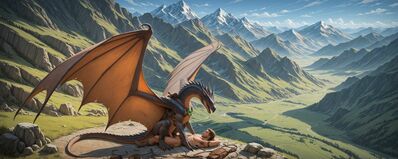 Mountainside Ride
art by retr-1
Keywords: beast;dragoness;female;human;man;male;feral;M/F;penis;cowgirl;vaginal_penetration;retr-1