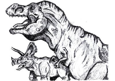 Rex and Triceratops Mating
unknown artist
Keywords: dinosaur;theropod;tyrannosaurus_rex;trex;ceratopsid;triceratops;male;female;anthro;M/F;from_behind