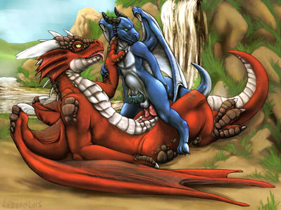 Riding The Dragon Somehow
art by lizardlars
Keywords: dragon;feral;male;M/M;penis;hemipenis;anal;cowgirl;lizardlars