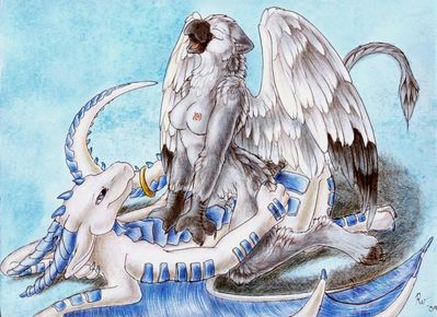 Gryphon Riding A Dragon
art by ruaidri
Keywords: dragon;gryphon;male;female;feral;anthro;breasts;M/F;penis;cowgirl;vaginal_penetration;spooge;ruaidri