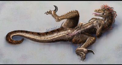 Raptor Exposed
art by salireths
Keywords: dinosaur;theropod;raptor;deinonychus;male;feral;solo;penis;spooge;masturbation;salireths