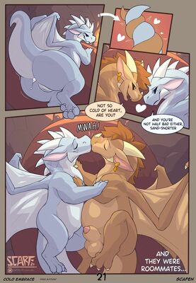 Cold Embrace, page 21 (Wings_of_Fire)
art by scafen
Keywords: comic;wings_of_fire;icewing;sandwing;winter;qibli;dragon;male;feral;M/M;penis;suggestive;scafen