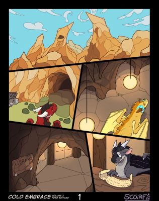Cold Embrace 2, page 1 (Wings_of_Fire)
art by scafen
Keywords: comic;wings_of_fire;skywing;sandwing;nightwing;starflight;dragon;male;feral;non-adult;scafen