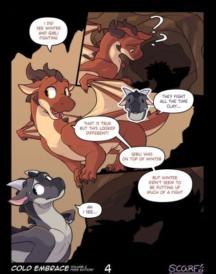 Cold Embrace 2, page 4 (Wings_of_Fire)
art by scafen
Keywords: comic;wings_of_fire;mudwing;nightwing;clay;starflight;dragon;male;feral;M/M;suggestive;scafen