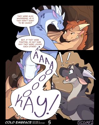 Cold Embrace 2, page 5 (Wings_of_Fire)
art by scafen
Keywords: comic;wings_of_fire;mudwing;nightwing;icewing;sandwing;clay;starflight;winter;qibli;dragon;male;feral;M/M;suggestive;scafen