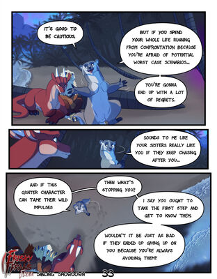 Sibling Showdown, page 33
art by sefeiren
Keywords: comic;dragon;gryphon;furry;badger;thistle;kindle;male;female;feral;M/F;non-adult;frisky-ferals;sefeiren