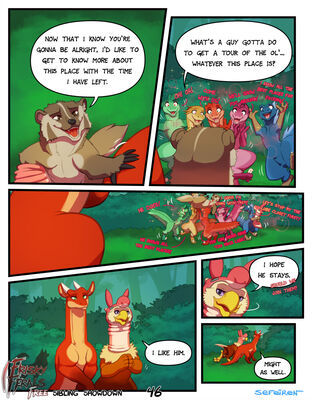 Sibling Showdown, page 46
art by sefeiren
Keywords: comic;dragon;gryphon;furry;badger;thistle;kindle;male;female;feral;M/F;humor;frisky-ferals;sefeiren