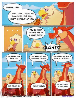 Something Different, page 21
art by sefeiren
Keywords: comic;dragon;gryphon;thistle;kindle;male;female;feral;M/F;non-adult;humor;frisky-ferals;sefeiren