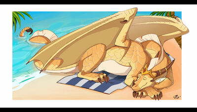 Princess_Blaze Beach Nap (Wings_of_Fire)
art by selaena
Keywords: wings_of_fire;sandwing;princess_blaze;dragoness;female;feral;solo;non-adult;beach;selaena