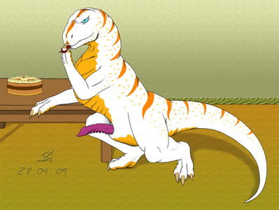 Albino Dino
art by haramesh
Keywords: dinosaur;theropod;raptor;male;anthro;feral;solo;penis;sharamesh
