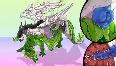 Hybrid Sex (Wings_of_Fire)
art by shelfymortong968
Keywords: wings_of_fire;leafwing;rainwing;hybrid;dragon;male;feral;M/M;penis;from_behind;anal;internal;ejaculation;closeup;spooge;Shelfymortong968