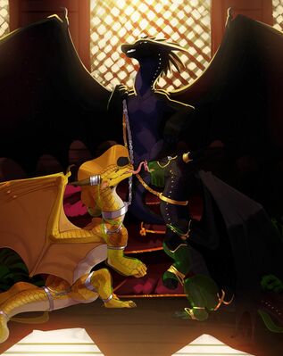Fatespeaker (Wings_of_Fire)
art by shido-tara
Keywords: wings_of_fire;sandwing;nightwing;hybrid;starflight;sunny;fatespeaker;dragon;dragoness;male;female;feral;M/F;threeway;bondage;vagina;oral;shido-tara