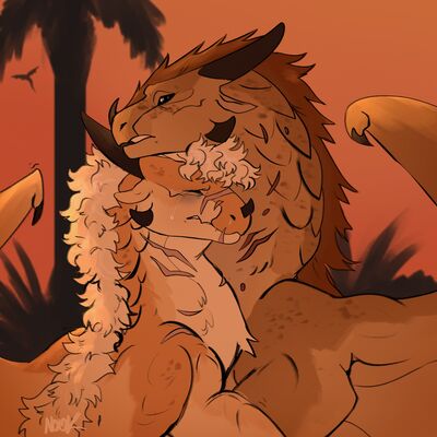 Blaze and Thorn (Wings_of_Fire)
art by shrimpynook
Keywords: wings_of_fire;sandwing;princess_blaze;thorn;dragoness;female;feral;solo;romance;non-adult;shrimpynook