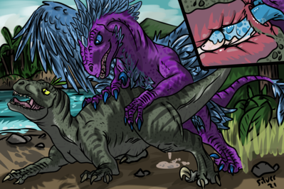 Jurassic Sex
art by silvergriffin21
Keywords: dragon;dinosaur;theropod;raptor;hybrid;male;female;feral;M/F;penis;from_behind;vaginal_penetration;internal;spooge;silvergriffin21