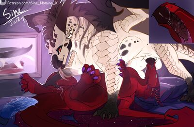 In The Brothel (Wings_of_Fire)
art by sine_nomine_x
Keywords: wings_of_fire;sandwing;skywing;dragon;dragoness;male;female;feral;M/F;penis;vagina;69;oral;internal;spread;spooge;sine_nomine_x