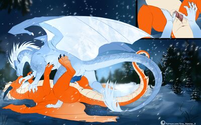 Cuddle in the Snow (Wings_of_Fire)
art by sine_nomine_x
Keywords: wings_of_fire;icewing;dragon;male;feral;M/M;penis;missionary;docking;spread;closeup;sine_nomine_x