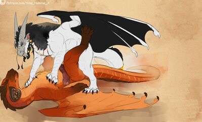 Acher and Livy (Wings_of_Fire)
art by sine_nomine_x
Keywords: wings_of_fire;mudwing;dragon;male;feral;M/M;penis;missionary;anal;spooge;sine_nomine_x