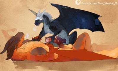 Clay and Starflight (Wings_of_Fire)
art by sine_nomine_x
Keywords: wings_of_fire;mudwing;nightwing;clay;starflight;dragon;male;feral;M/M;penis;cowgirl;masturbation;spooge;sine_nomine_x