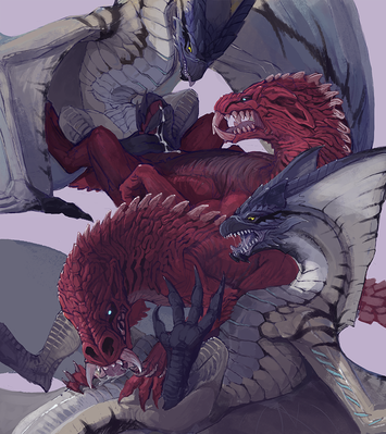 Legiana and Odogaron
art by slash0x
Keywords: videogame;monster_hunter;dragon;wyvern;legiana;odogaron;male;feral;M/M;penis;oral;missionary;anal;spooge;slash0x