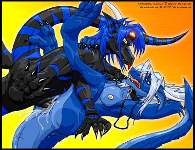 Black and Blue
art by slash0x
Keywords: dragon;dragoness;male;female;anthro;breasts;M/F;penis;missionary;vaginal_penetration;spooge;slash0x