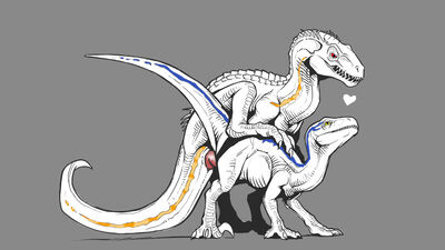 Indoraptor and Blue
art by slash0x
Keywords: jurassic_world;dinosaur;theropod;raptor;indominus_rex;raptor;hybrid;blue;indoraptor;male;female;feral;M/F;penis;from_behind;suggestive;slash0x