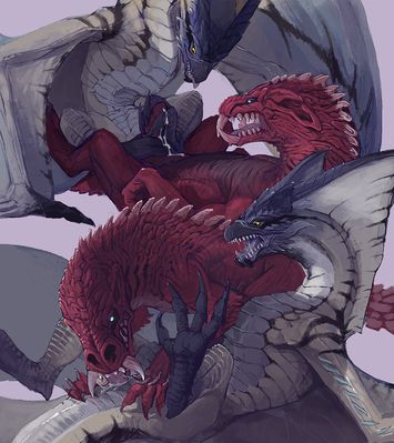 Legiana and Odogaron Mating
art by slash0x
Keywords: videogame;monster_hunter;legiana;odogaron;dragon;wyvern;male;feral;M/M;penis;69;oral;cowgirl;spooge;slash0x