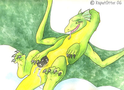 Slither's Slit
art by kaput_otter
Keywords: dragoness;female;feral;solo;dildo;masturbation;vaginal_penetration;spooge;kaput_otter