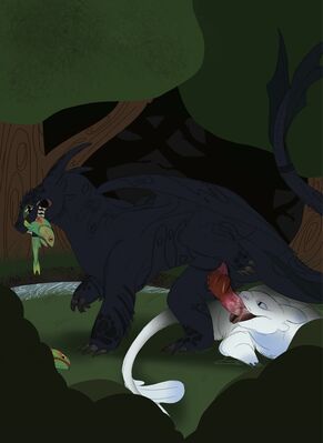 Toothless Fishing
art by spicydrag0n
Keywords: how_to_train_your_dragon;httyd;nubless;toothless;night_fury;dragon;dragoness;male;female;feral;M/F;penis;oral;spooge;spicydrag0n