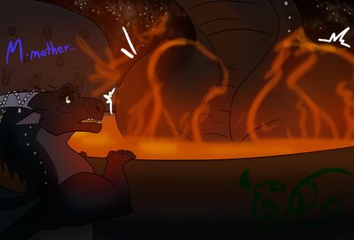 Battlewinner and Greatness (Wings_of_Fire)
art by spicyscaliearts
Keywords: wings_of_fire;nightwing;queen_battlewinner;princess_greatness;dragoness;female;feral;solo;suggestive;humor;spicyscalie