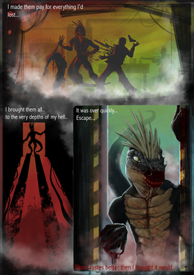 Raptor Comic 3
art by spiritraptor
Keywords: comic;dinosaur;theropod;raptor;male;anthro;solo;gore;non-adult;spiritraptor