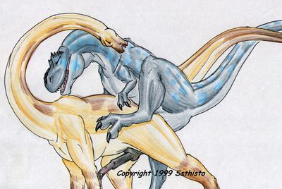 Predator and Prey
art by ssthisto
Keywords: dinosaur;theropod;allosaurus;sauropod;male;feral;M/M;penis;anal;from_behind;spooge;ssthisto