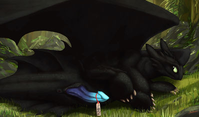 Gift of the Night Fury
art by stardragon102
Keywords: how_to_train_your_dragon;httyd;night_fury;toothless;dragon;male;feral;solo;penis;stardragon102