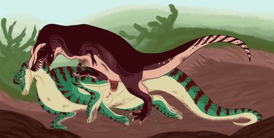 Predator and Prey
art by static-milk
Keywords: dinosaur;theropod;tyrannosaurus_rex;trex;hadrosaur;hypacrosaurus;male;female;feral;M/F;penis;vagina;missionary;anal;necro;static-milk