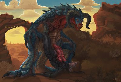 Sunset Encounter
art by stygimoloch
Keywords: beast;videogame;fallout;lizard;reptile;deathclaw;anthro;human;man;male;M/M;penis;hemipenis;missionary;masturbation;suggestive;stygimoloch