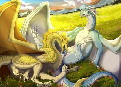 Helping Your Friend (Wings_of_Fire)
art by sunhawk12
Keywords: wings_of_fire;sandwing;icewing;qibli;winter;dragon;male;feral;M/M;penis;oral;spooge;sunhawk12