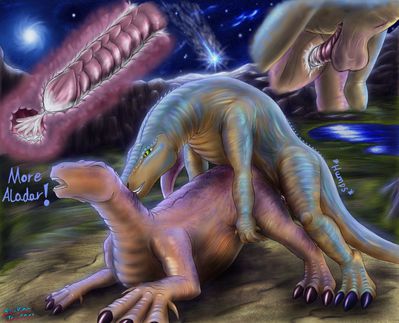 Neera and Aladar Mating (colour)
art by survion
Keywords: disney_dinosaur;dinosaur;hadrosaur;iguanodon;neera;aladar;male;female;feral;M/F;penis;from_behind;vaginal_penetration;closeup;internal;ejaculation;spooge;orgasm;survion