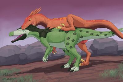 Velociraptors Mating
art by t-acejuice
Keywords: dinosaur;theropod;raptor;velociraptor;male;female;feral;M/F;penis;from_behind;cloacal_penetration;t-ace_juice