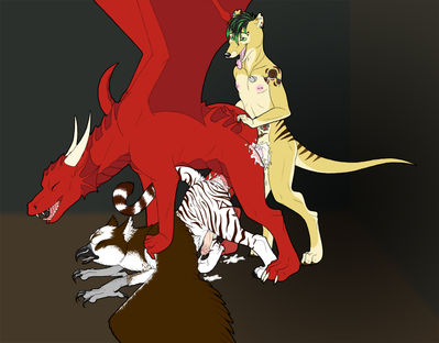 Threeway
art by keekers
Keywords: dragon;furry;tasmanian_wolf;gryphon;male;feral;anthro;M/M;threeway;penis;anal;from_behind;spooge;keekers