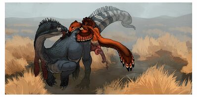 Raptor and Sauropod
art by technesaurus
Keywords: dinosaur;theropod;raptor;deinonychus;sauropod;male;feral;M/M;penis;from_behind;masturbation;technesaurus