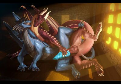 Dawnchaser and Kenox (Wings_of_Fire)
art by teragabba~
Keywords: wings_of_fire;skywing;hybrid;dragon;male;feral;M/M;penis;spoons;anal;masturbation;teragabba~