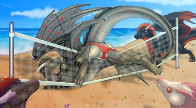Beach Accident
art by thandor
Keywords: dragon;dragoness;male;female;feral;solo;suggestive;beach;thandor